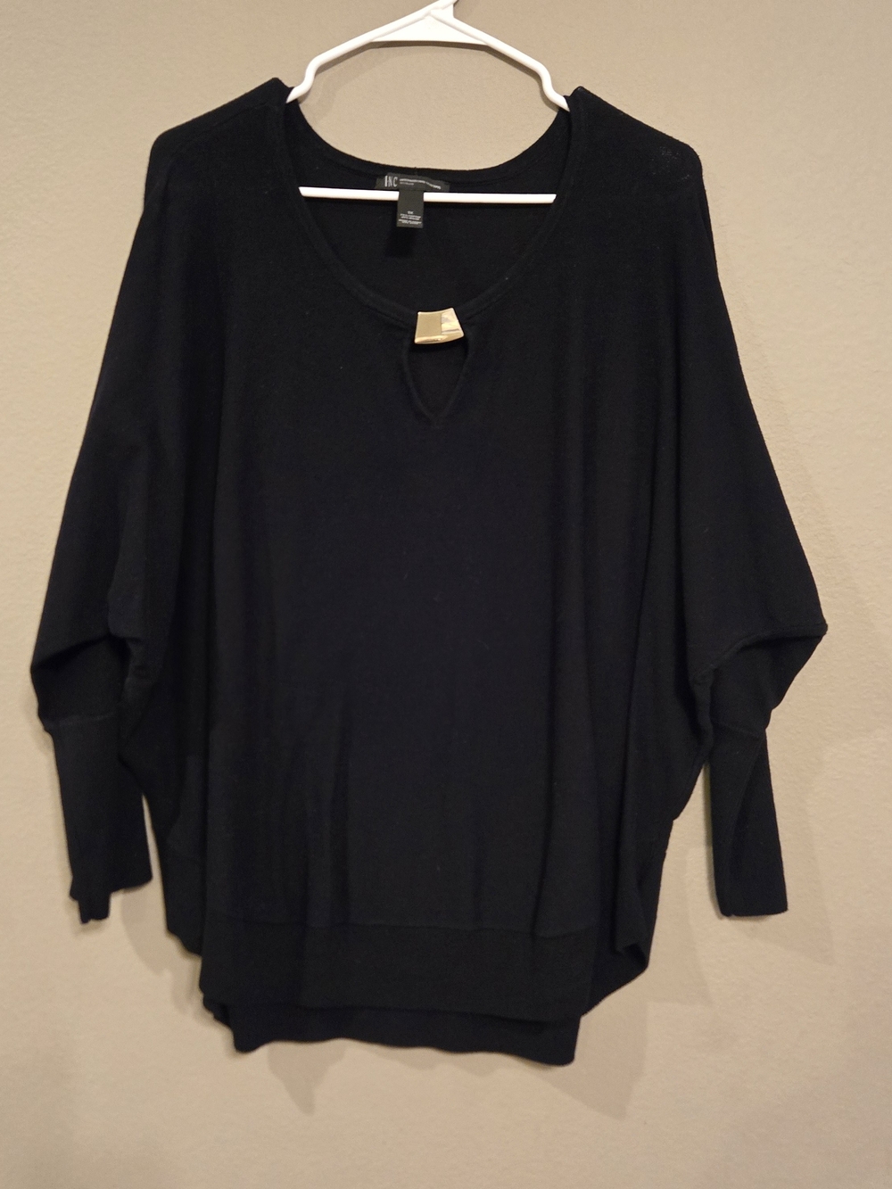 INC International Concepts Black Batwing Sweater with Gold Accent